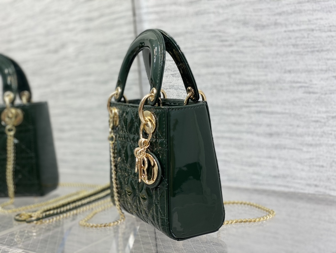 Mini Lady Dior Bag Dark Green Patent Cannage Calfskin